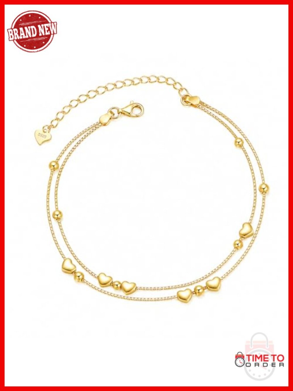Sterling Silver Heart & Star Link Bracelets, Double Strand, Adjustable, Gift
